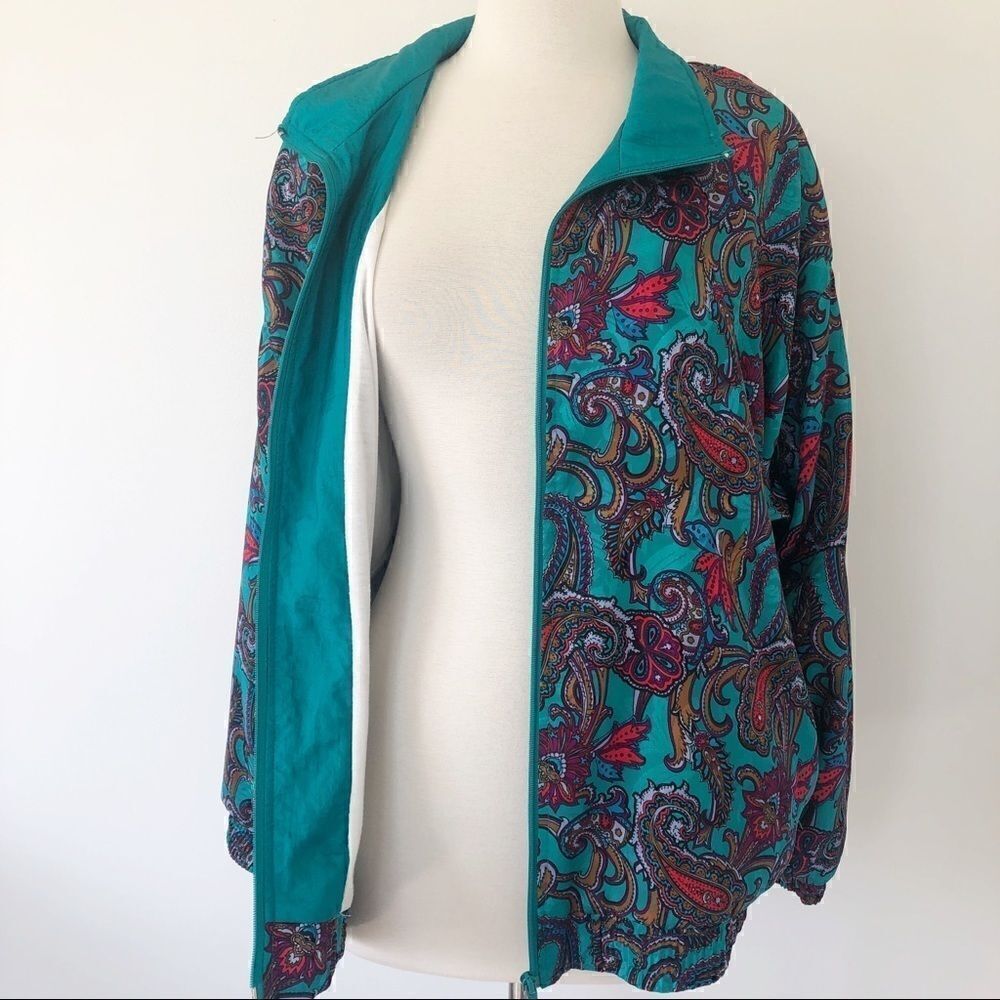 Vintage 70s 1970s Paisley Bomber Zip Jacket Psychedelic Windbreaker Women Size L - Picture 4 of 8